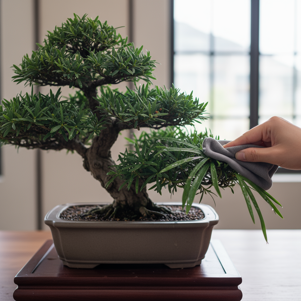 บอนไซพอดอคาร์ปัส ใบเขียมเข้มคล้ายเข็ม